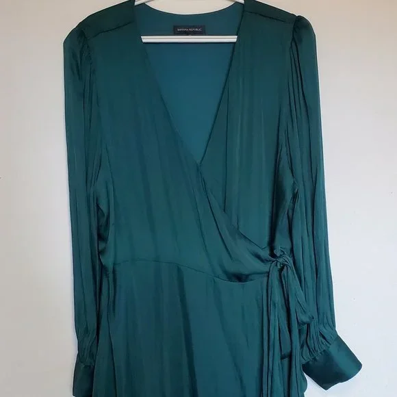 banana republic satin puff sleeve wrap dress Banana Republic | Dresses | Banana Republic Green Satin Puff Sleeve Wrap  Dress 2w